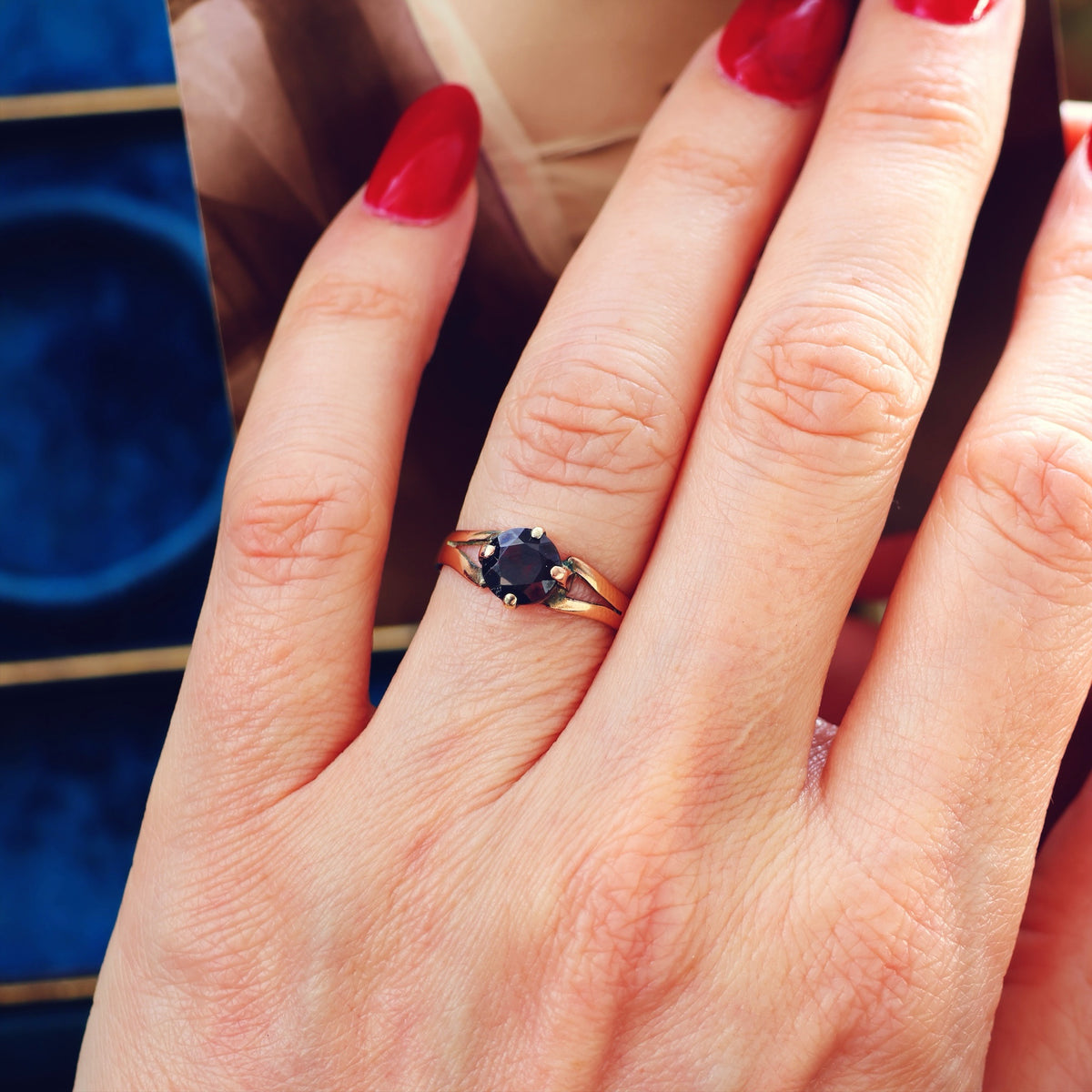 Antique Arts & Crafts Era Garnet Solitaire Ring