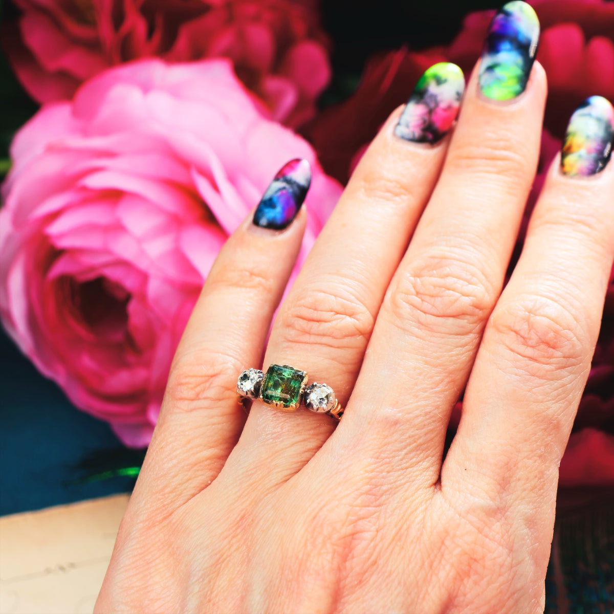 Georgian Style Foiled Emerald & Diamond Ring
