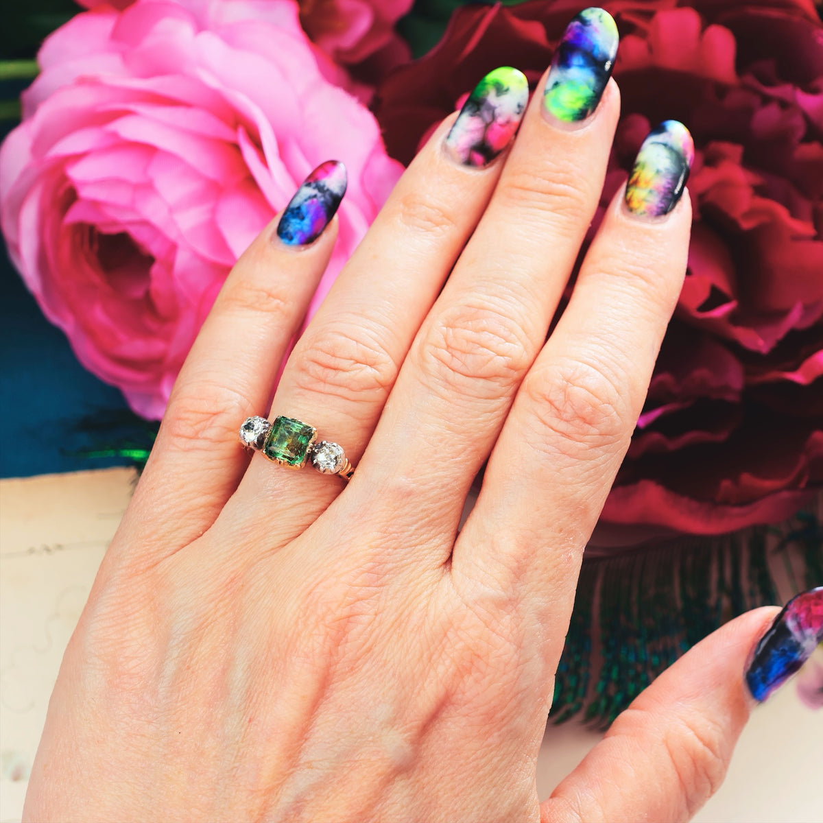 Georgian Style Foiled Emerald & Diamond Ring