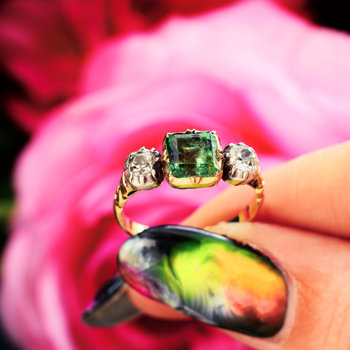 Georgian Style Foiled Emerald & Diamond Ring