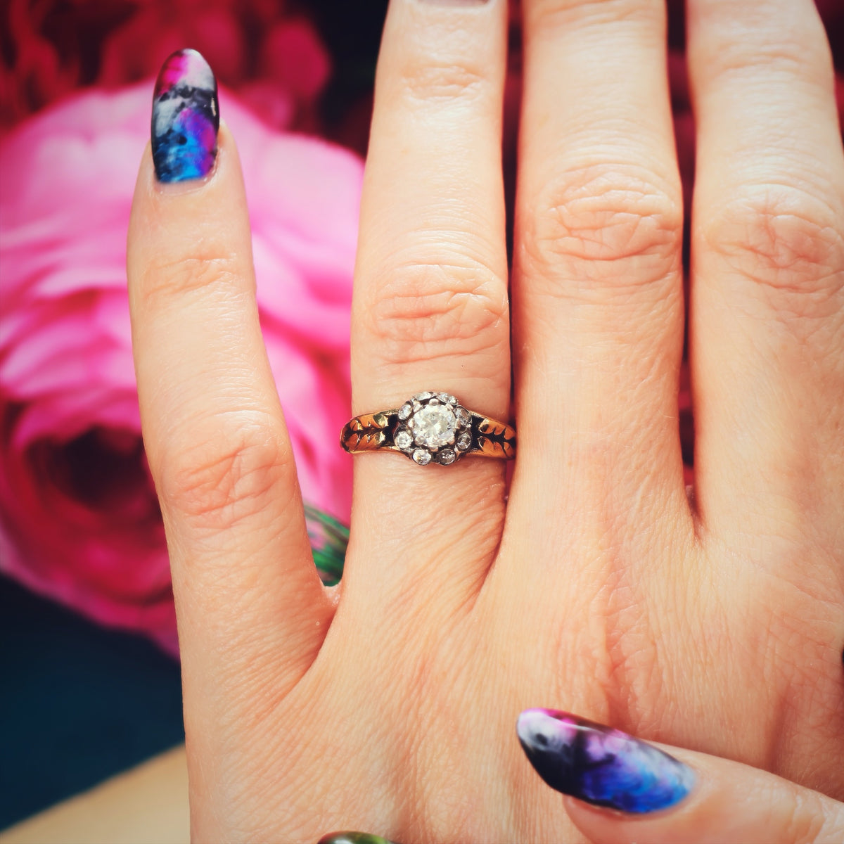 Vintage Diamond Flowerette Cluster Engagement Ring