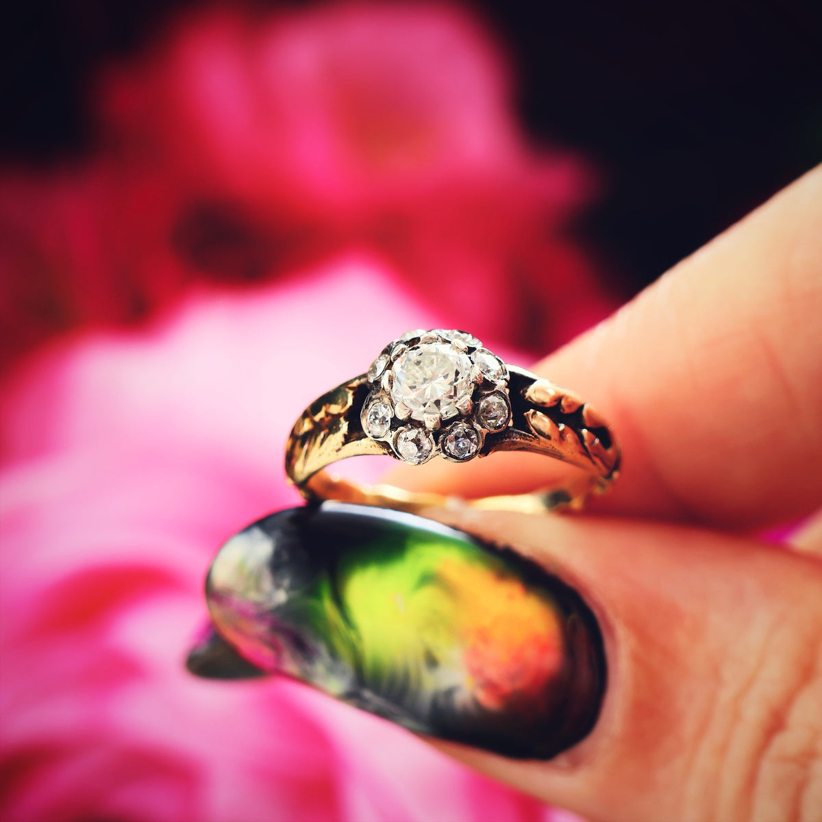 Vintage Diamond Flowerette Cluster Engagement Ring