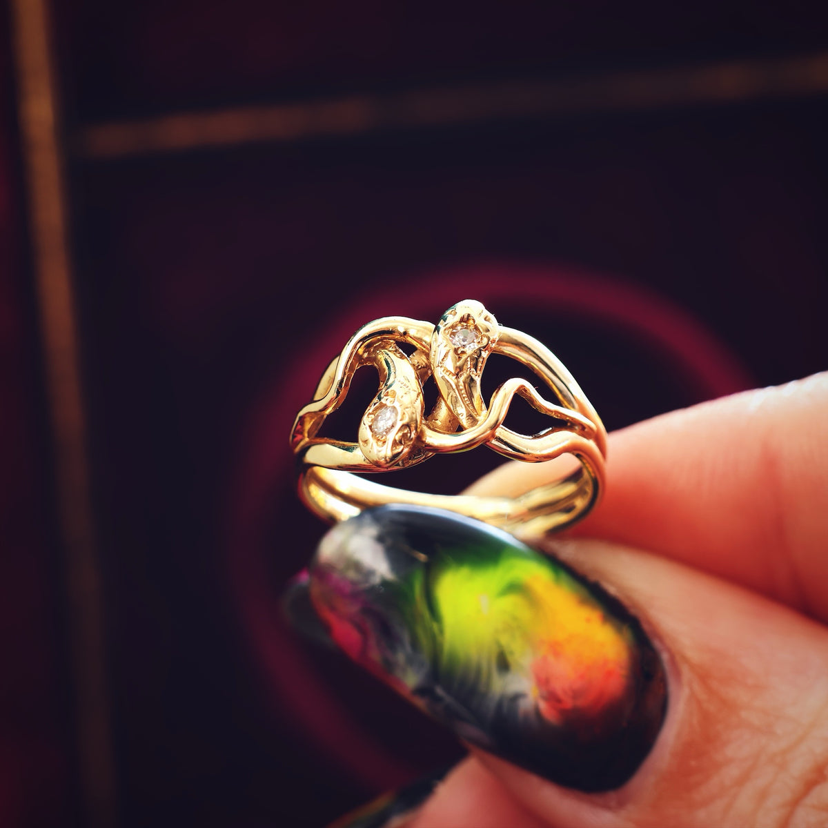 Beauteous 18ct Gold Diamond Double Snake Ring