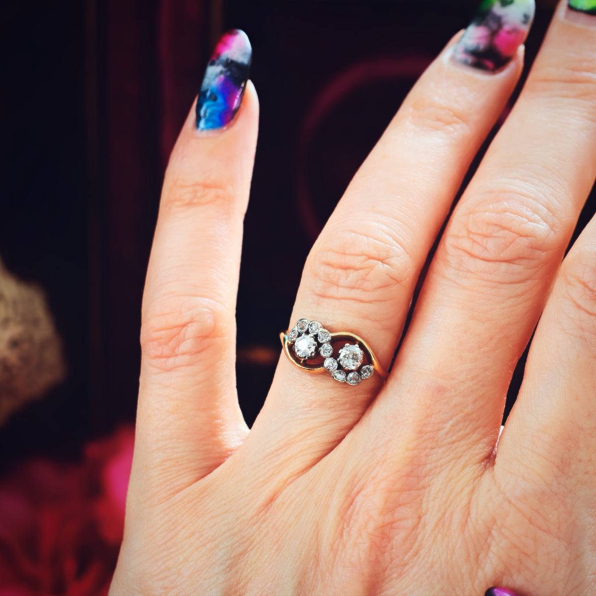 Unique Vintage Diamond 'Toi et Moi' Diamond Engagement Ring