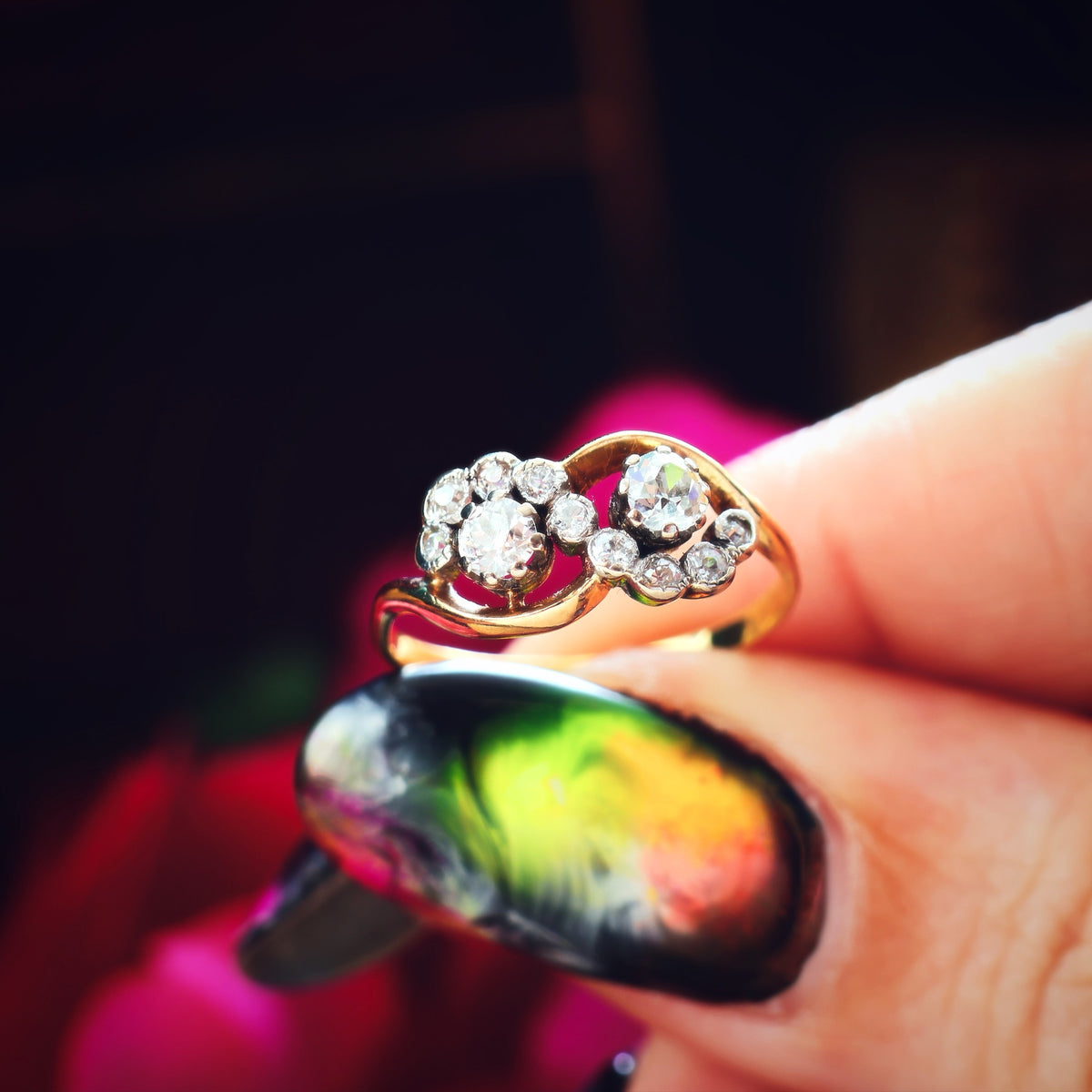 Unique Vintage Diamond 'Toi et Moi' Diamond Engagement Ring