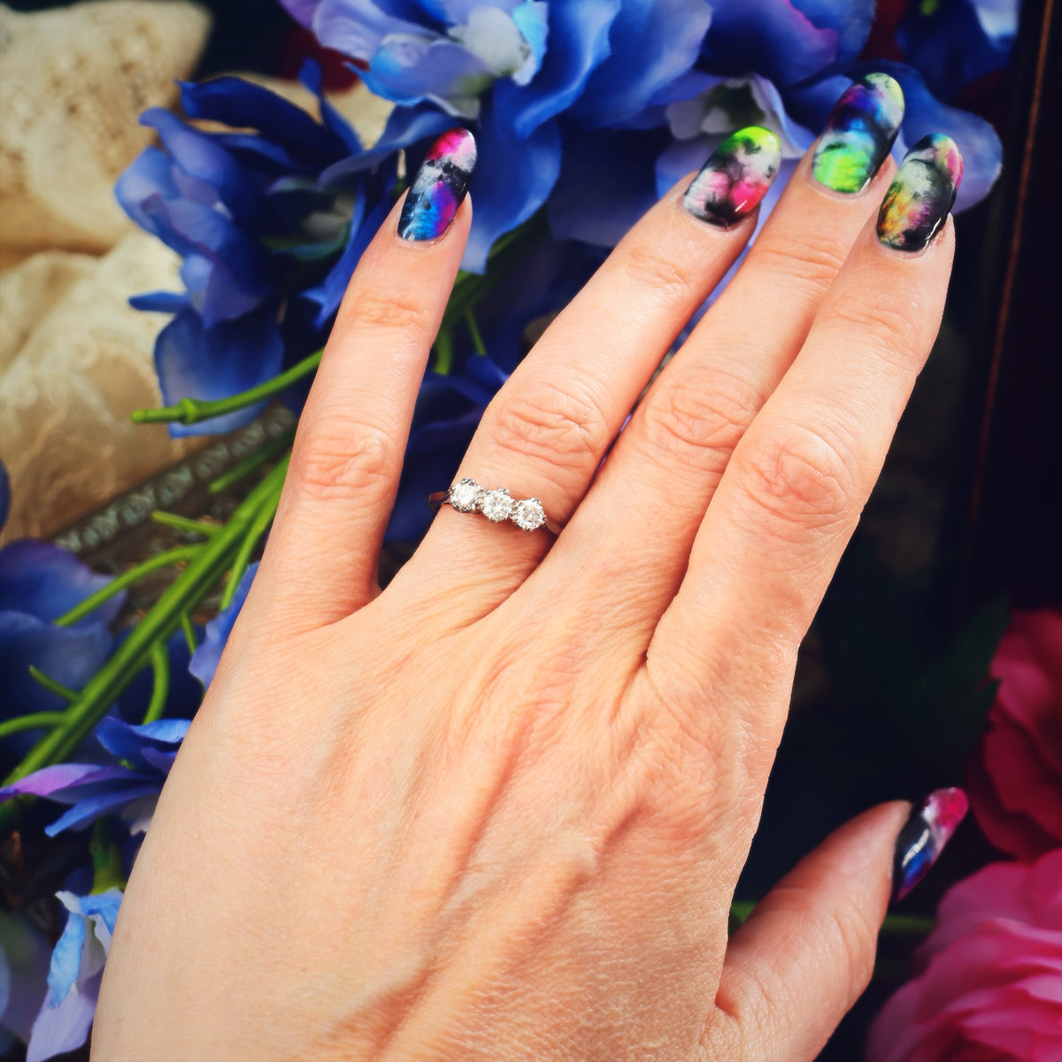 Sparkliest Vintage Platinum Diamond Trilogy Engagement Ring