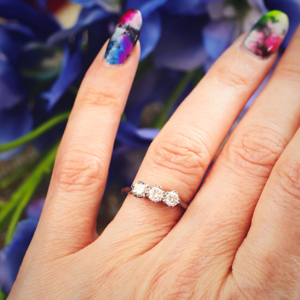 Sparkliest Vintage Platinum Diamond Trilogy Engagement Ring