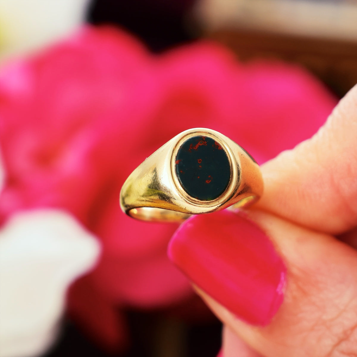 Vintage Date 1938 Bloodstone Signet Ring