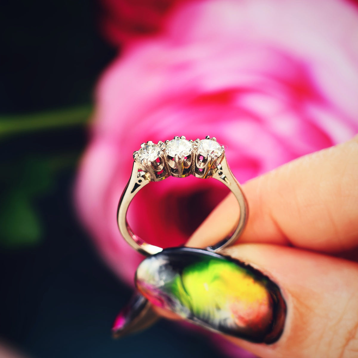 Sparkliest Vintage Platinum Diamond Trilogy Engagement Ring