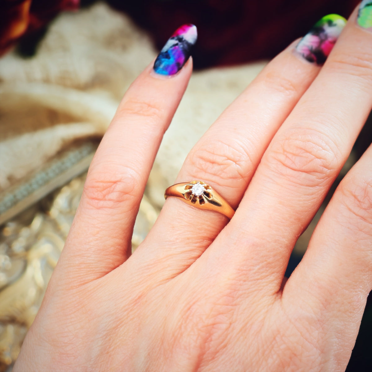 Petite Pretty Gothic Revivalist Diamond Engagement Ring