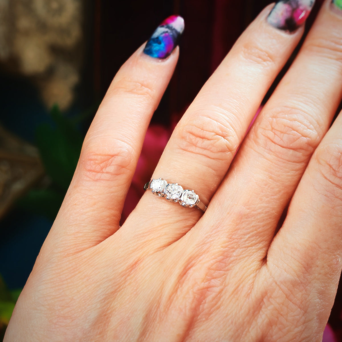 Sparkliest Vintage Platinum Diamond Trilogy Engagement Ring