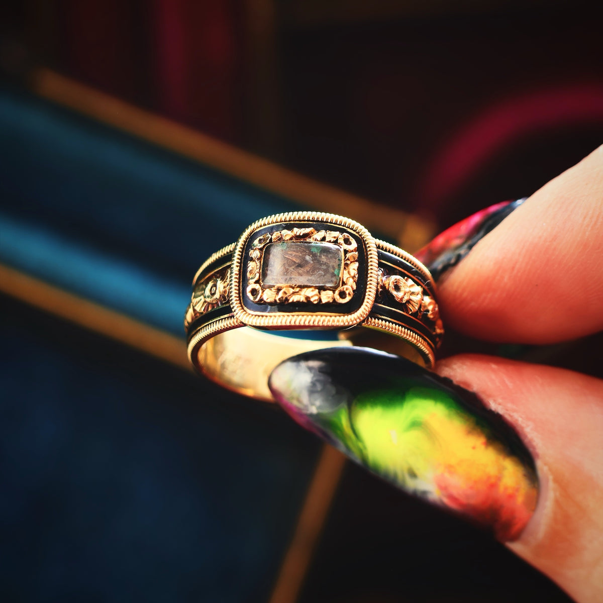 Precious Georgian Date 1820 Enamelled Mourning Ring