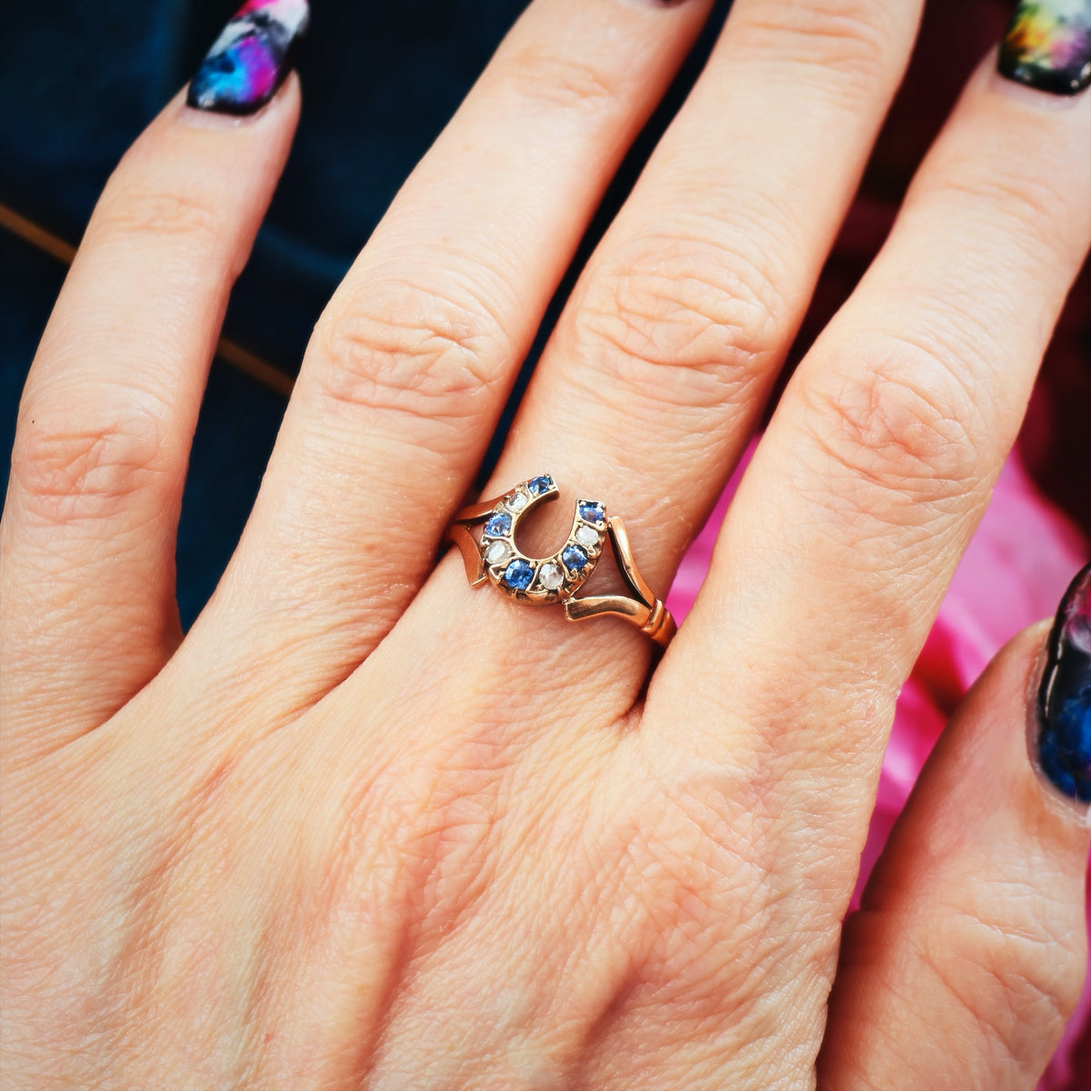 Date 1902 Sapphire & Diamond Lucky Horseshoe Ring