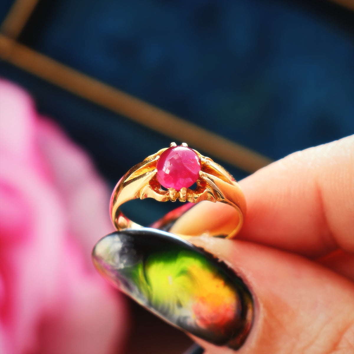 Antique Date 1919 Natural Cabochon Ruby Ring