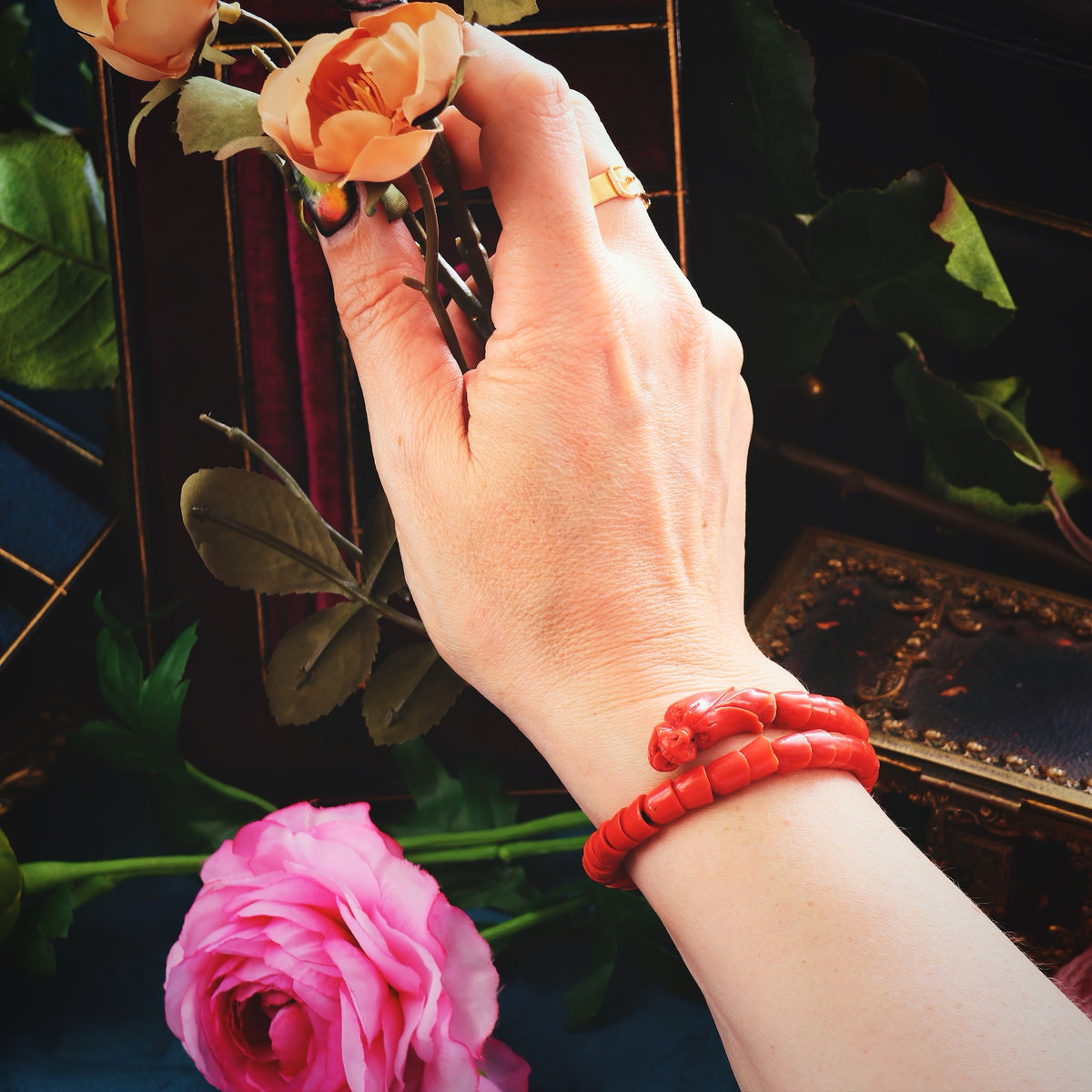 Scarce Mid Victorian Coral Serpent Bracelet