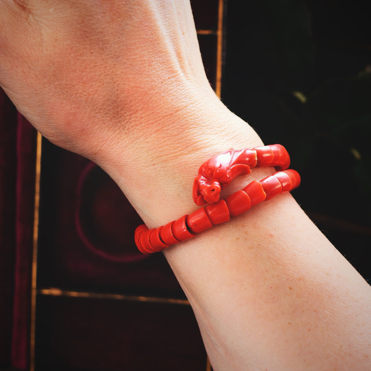 Scarce Mid Victorian Coral Serpent Bracelet
