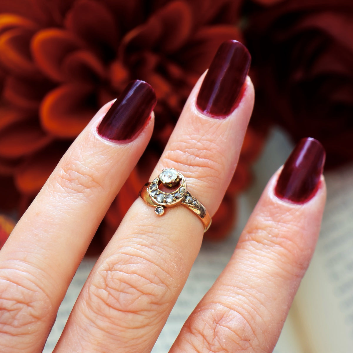 Bewitching Vintage Diamond Crescent Moon Ring