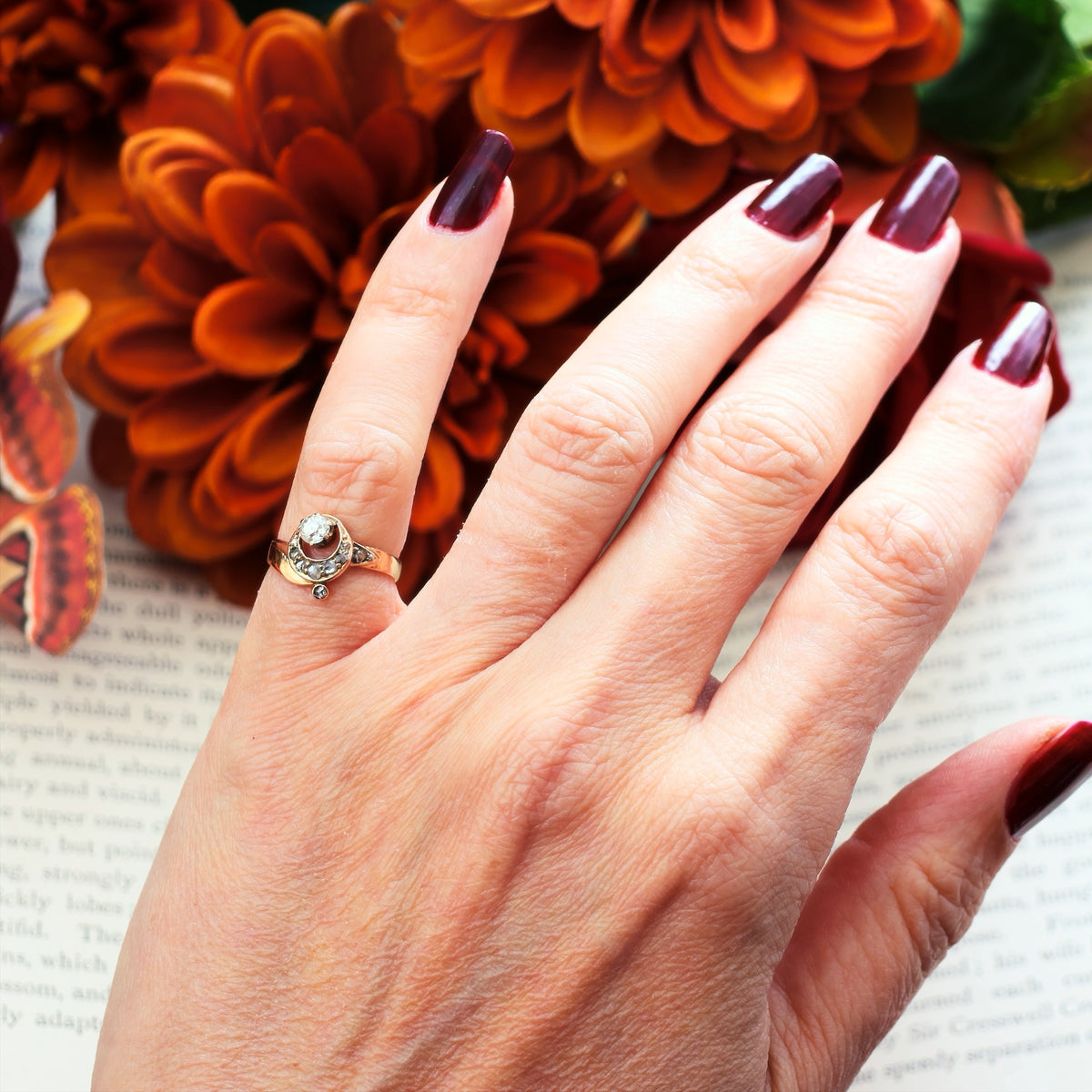 Bewitching Vintage Diamond Crescent Moon Ring