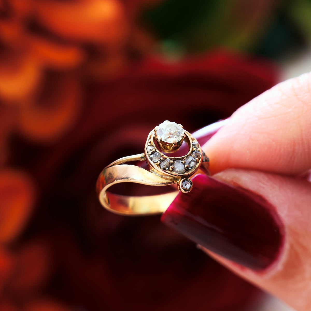 Bewitching Vintage Diamond Crescent Moon Ring