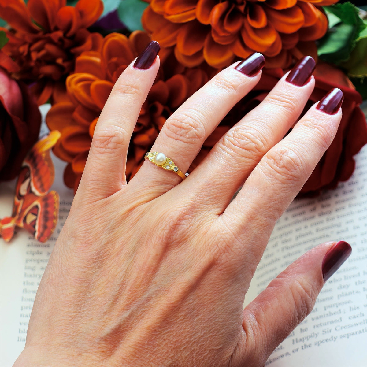 Recycled Natural Pearl & Diamond Ring