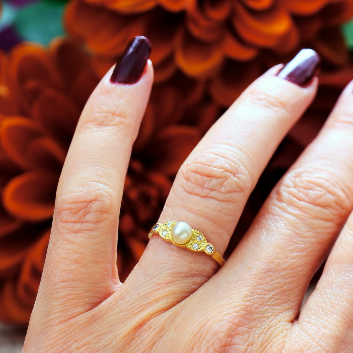 Recycled Natural Pearl & Diamond Ring