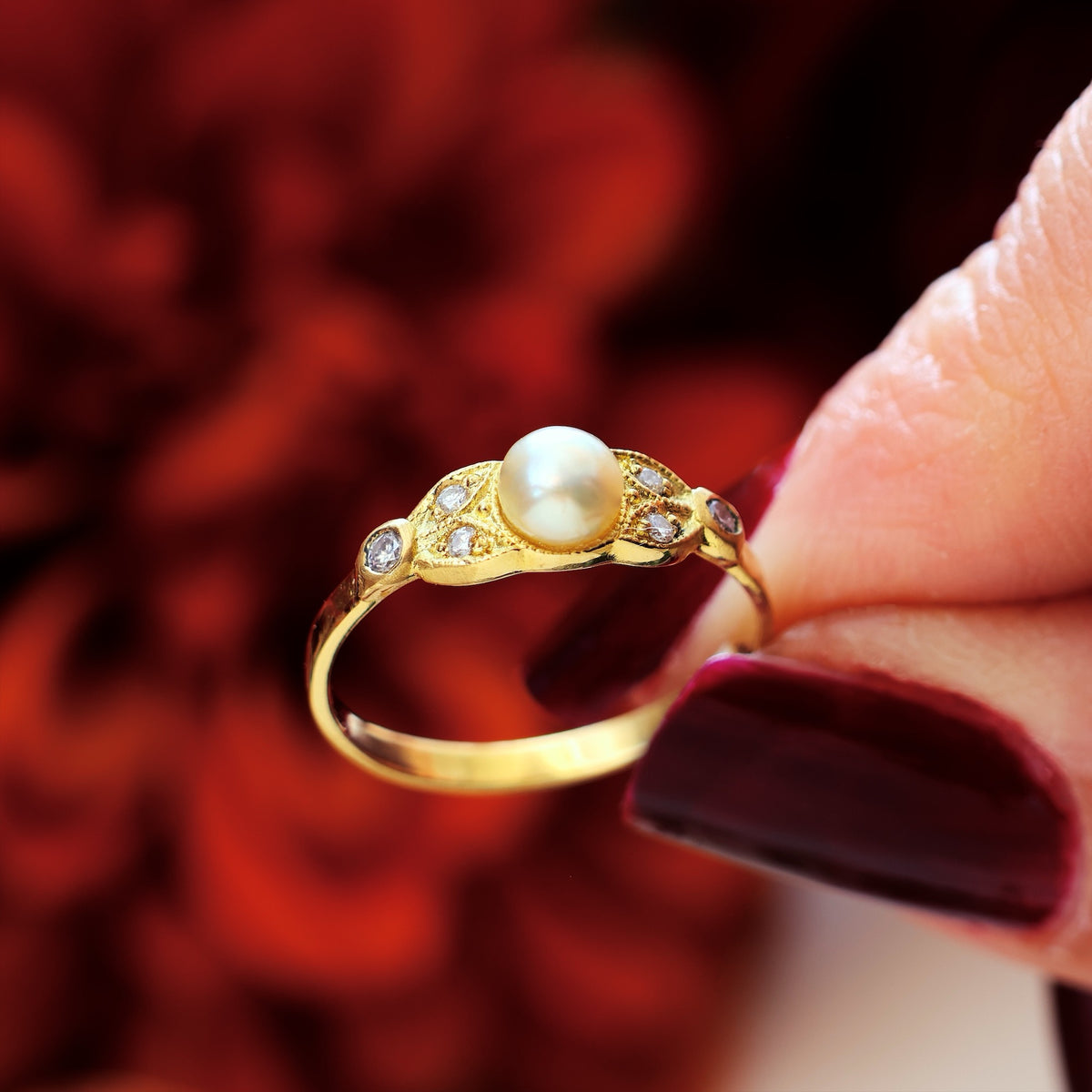 Recycled Natural Pearl & Diamond Ring