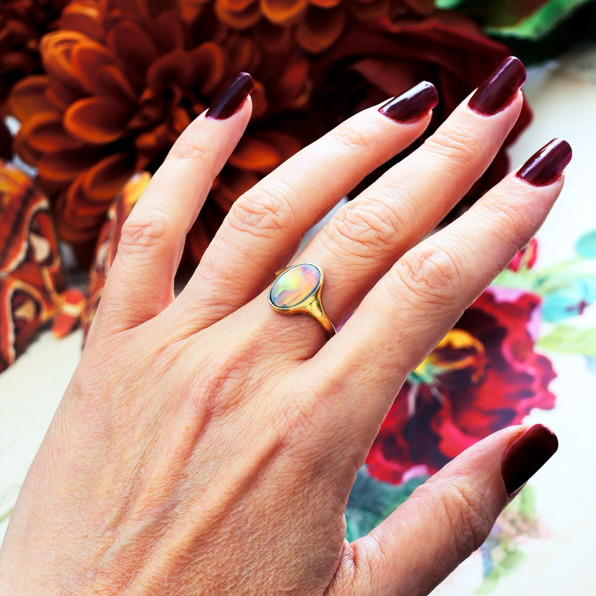 Antique Fiery Magic Black Opal Ring