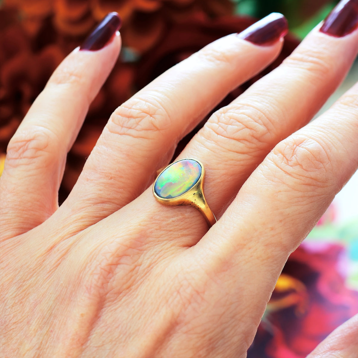 Antique Fiery Magic Black Opal Ring