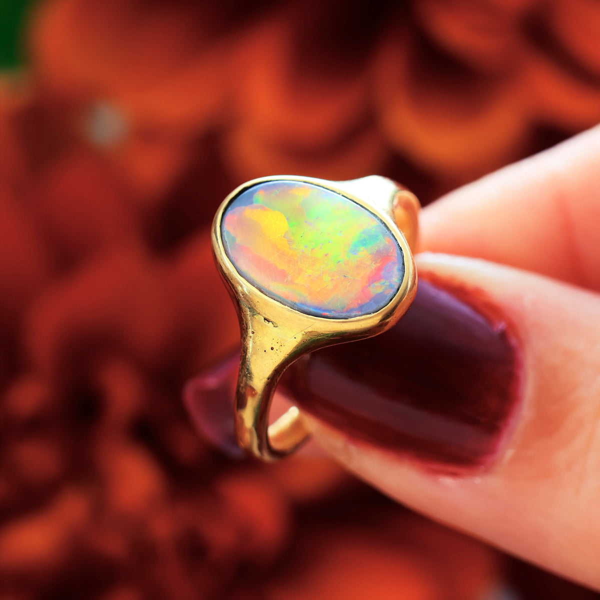 Antique Fiery Magic Black Opal Ring