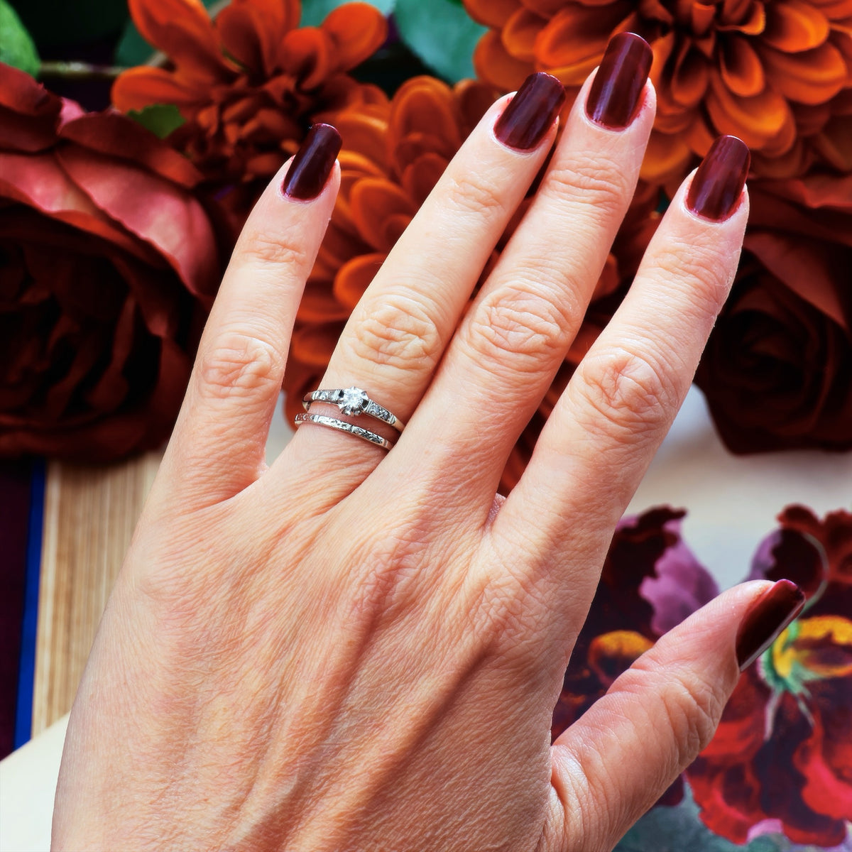 Vintage Size M Hand Engraved Platinum Wedding Ring