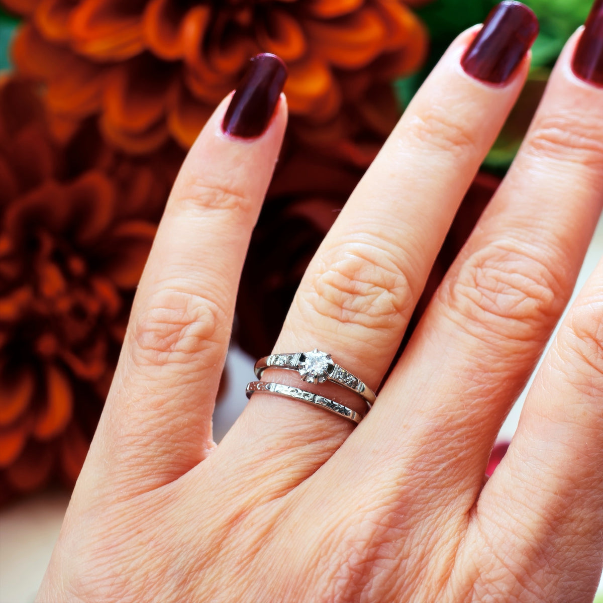 Vintage Size M Hand Engraved Platinum Wedding Ring