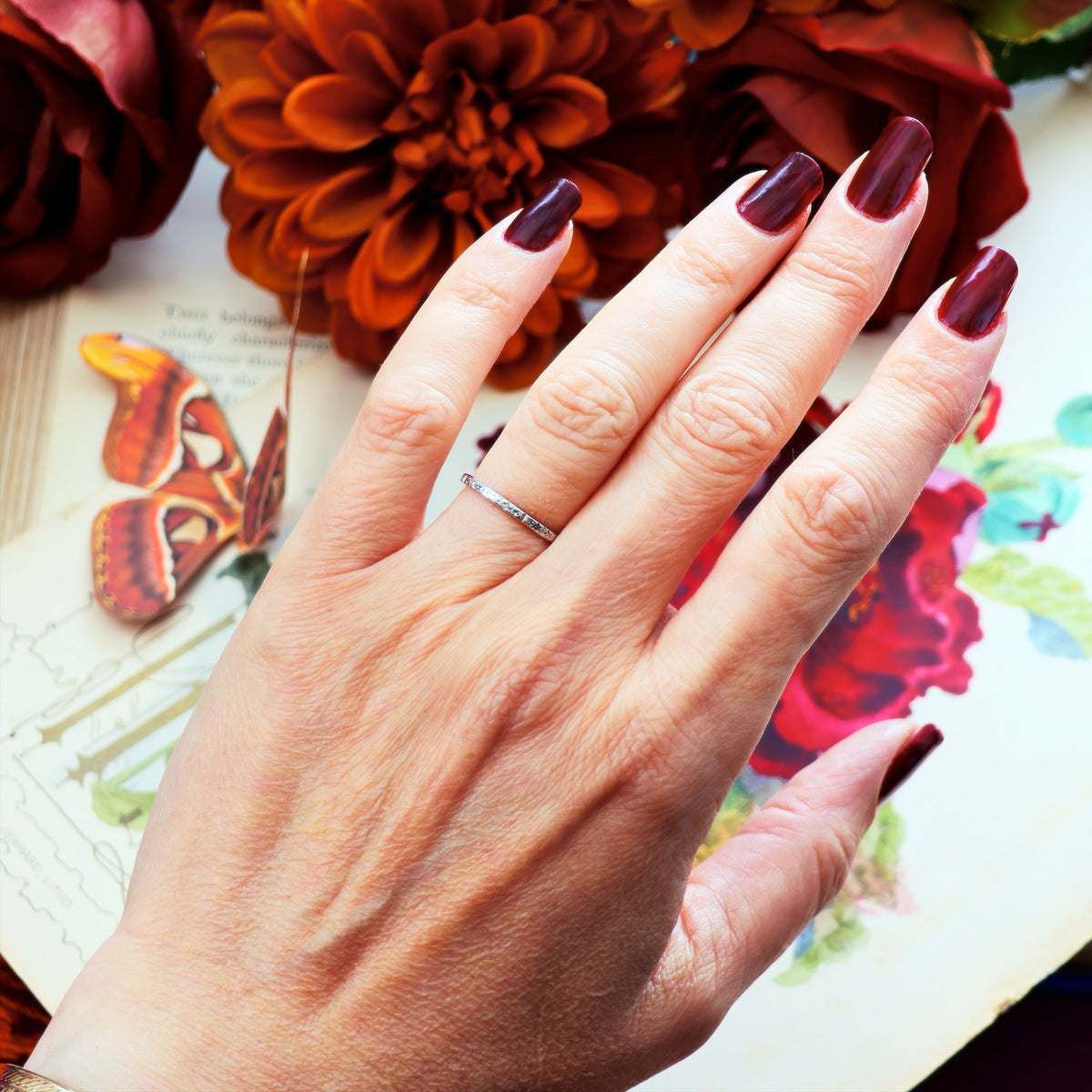 Vintage Size M Hand Engraved Platinum Wedding Ring