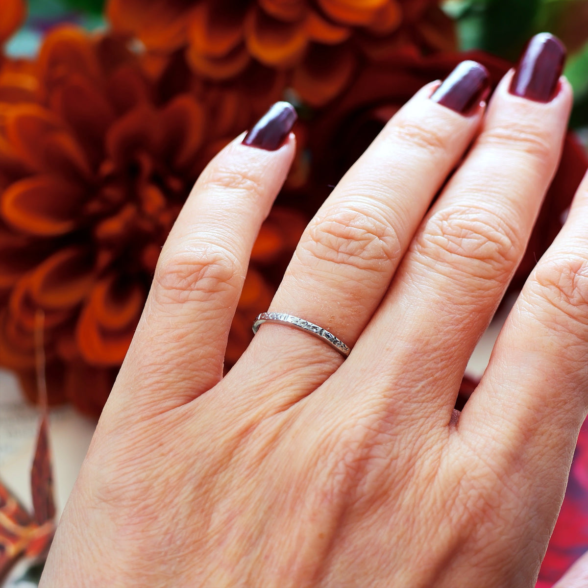 Vintage Size M Hand Engraved Platinum Wedding Ring