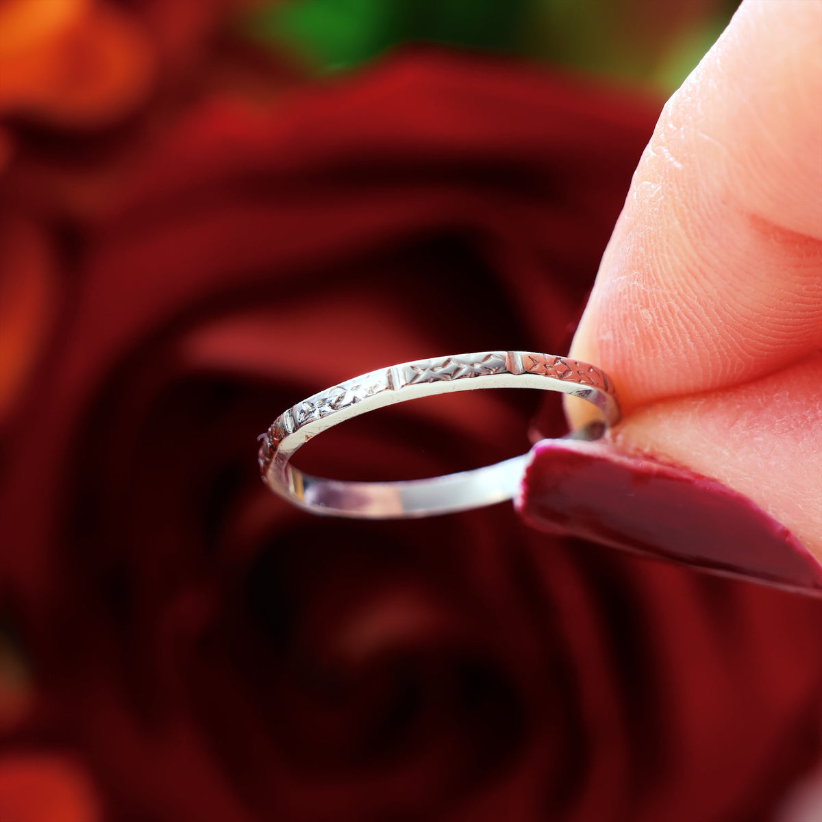 Vintage Size M Hand Engraved Platinum Wedding Ring