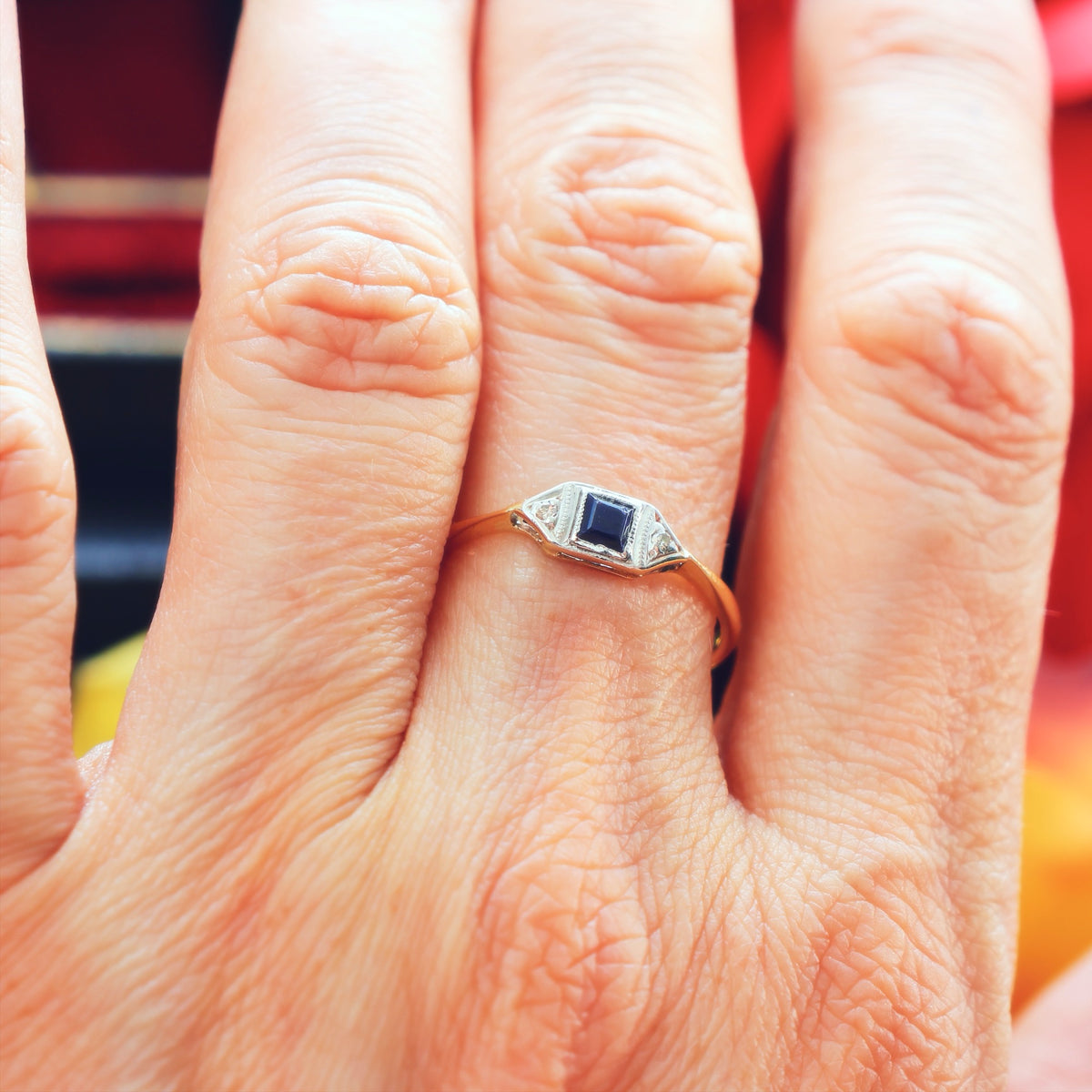 Petite Pretty Vintage Art Deco Sapphire & Diamond Ring