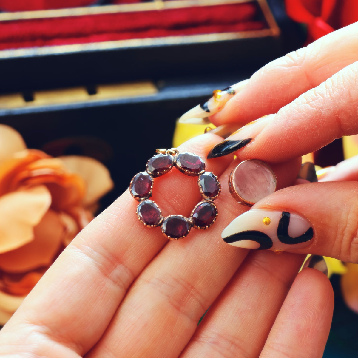 Circa 1820 Georgian Flat Top Garnet Lace Locket