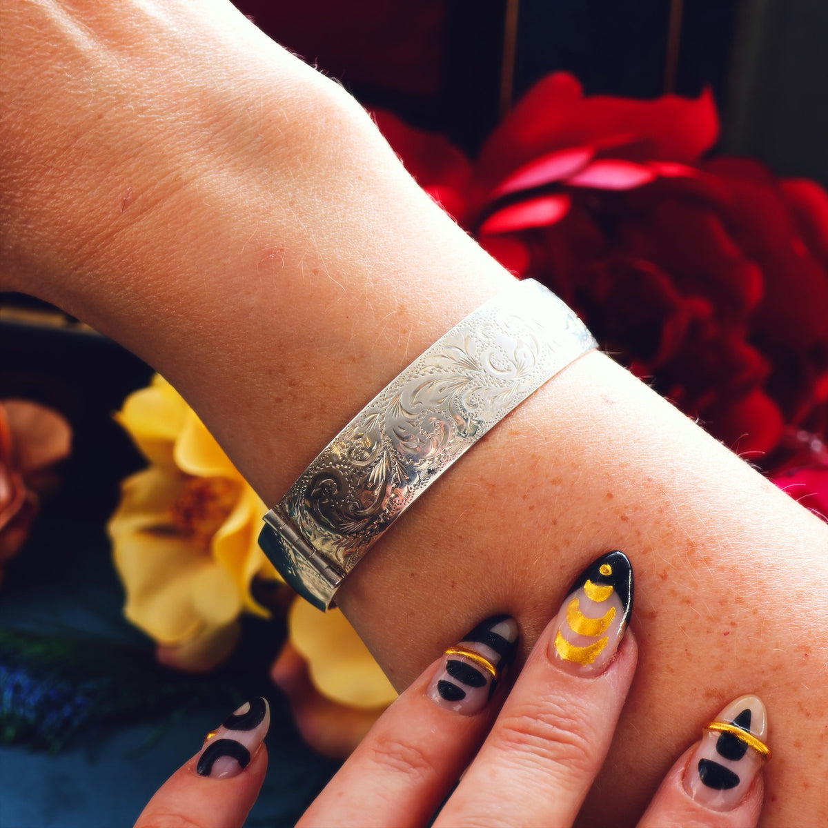 Hand Engraved Date 1962 Silver Bangle