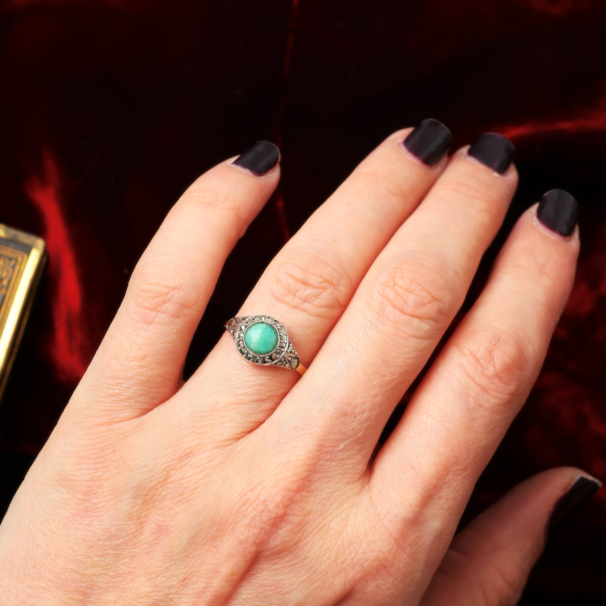 Vintage Art Deco Aventurine & Marcasite Ring