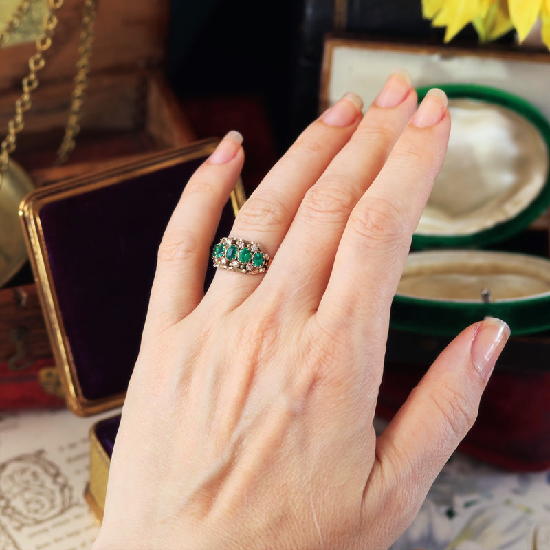 Verdant Hues Victorian Cannetille Gold Green Paste Ring