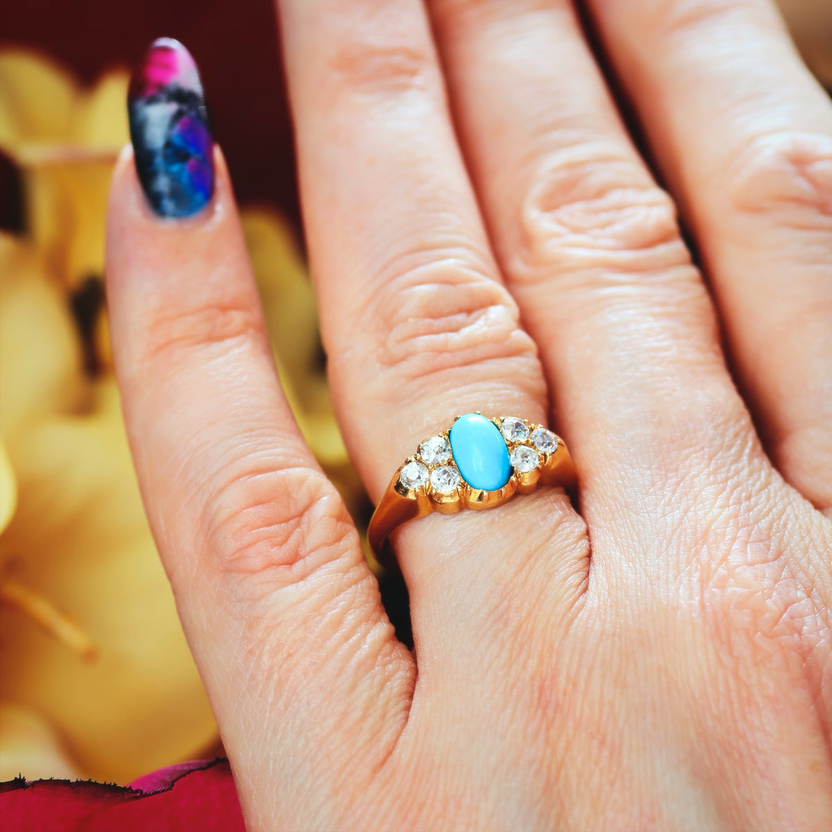 Fine Antique Victorian Persian Turquoise & Diamond Ring