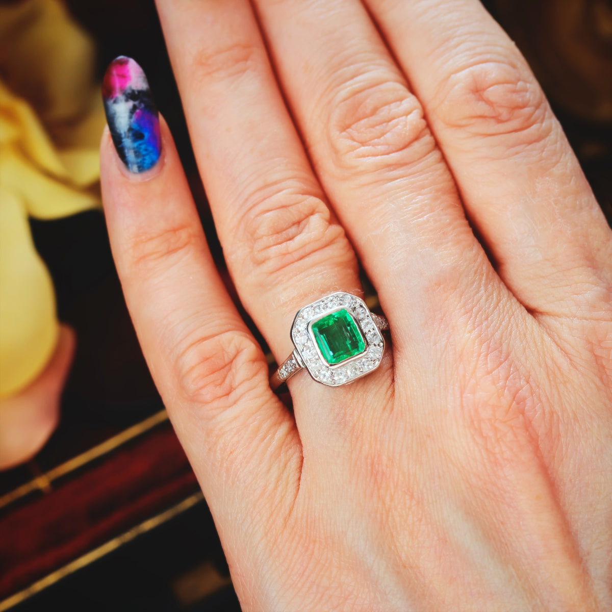 Vintage Art Deco Emerald & Diamond Engagement Ring