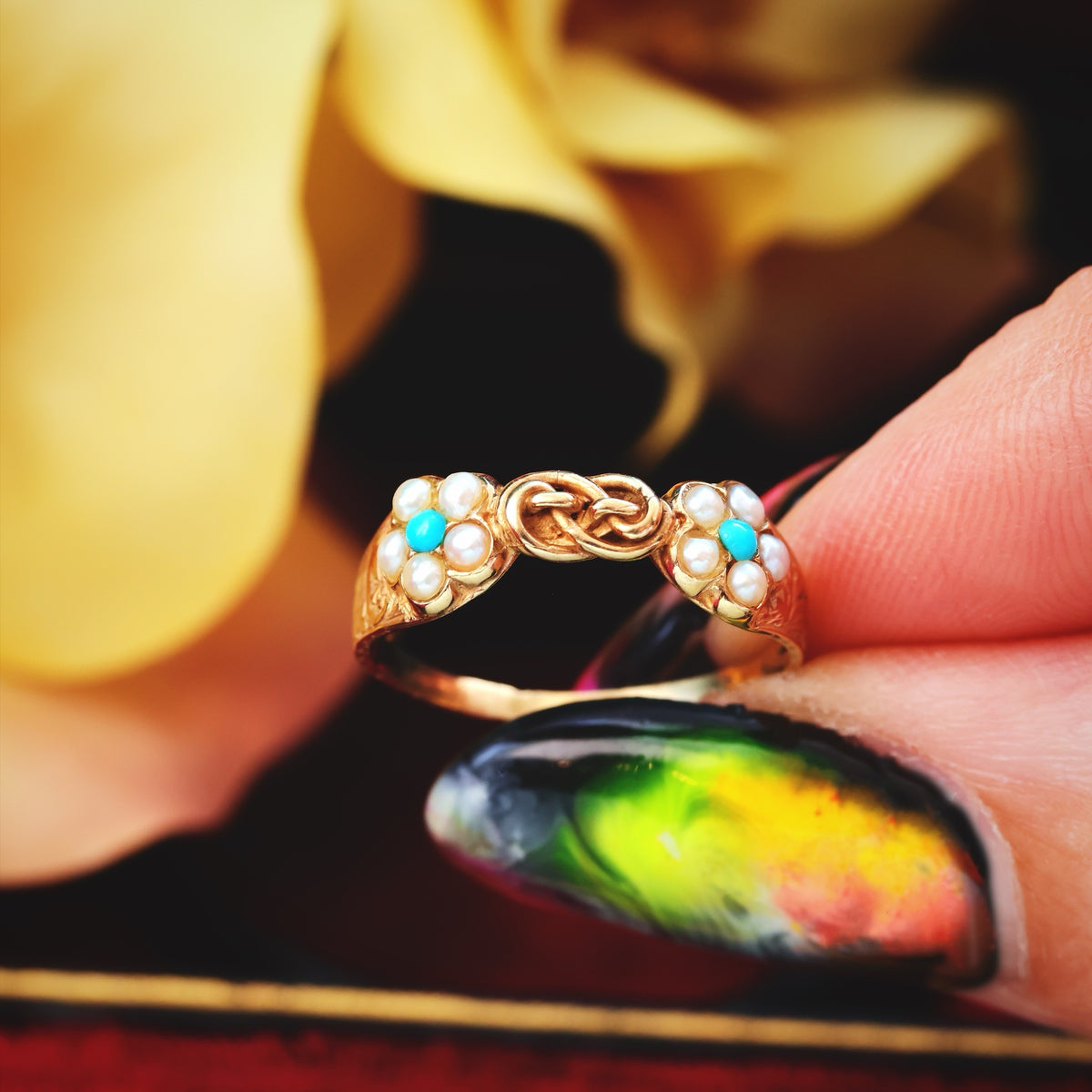 Antique Forget-me-not Turquoise & Wild Pearl Ring