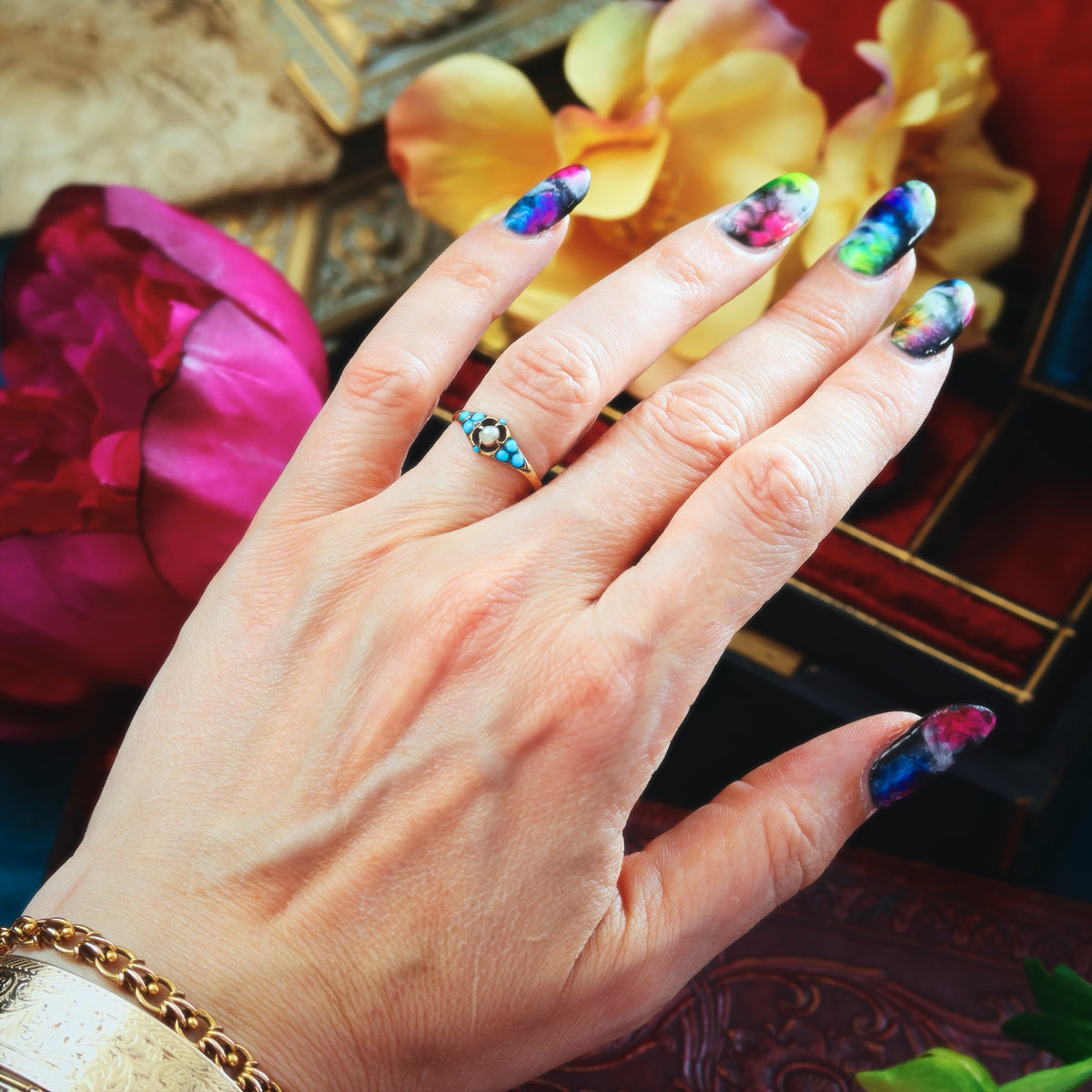 Fond Love Victorian Turquoise 'Forget me not' Ring