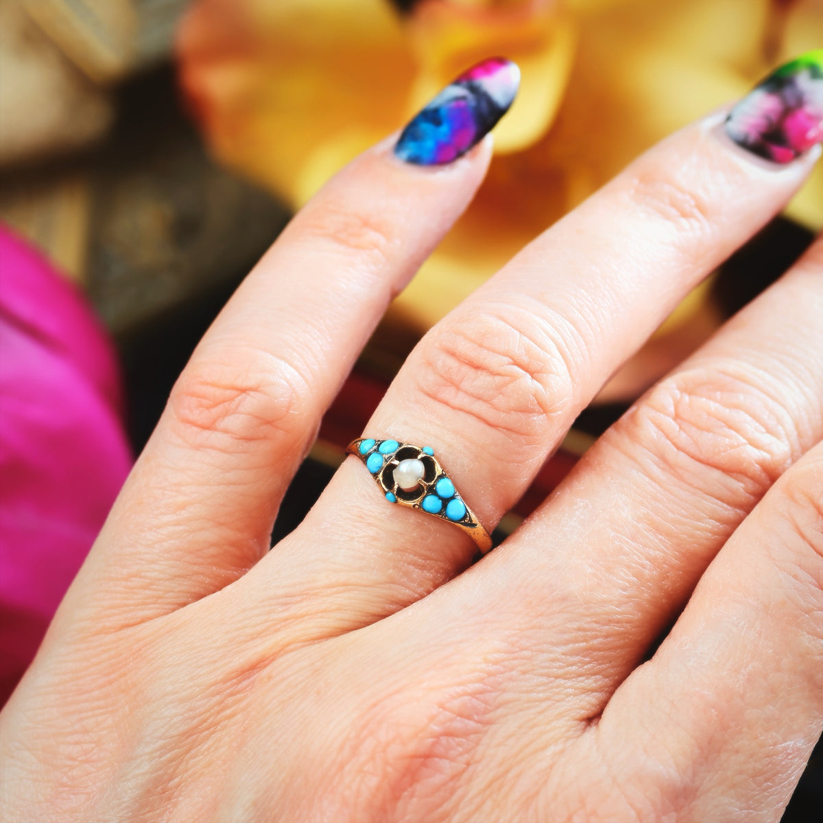 Fond Love Victorian Turquoise 'Forget me not' Ring