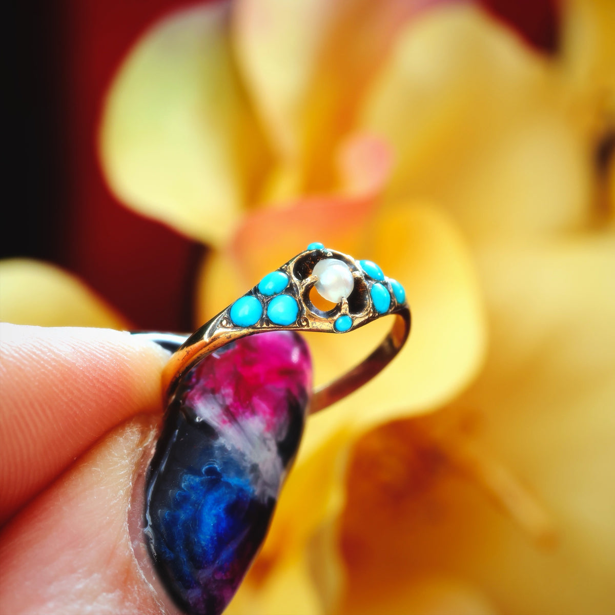 Fond Love Victorian Turquoise 'Forget me not' Ring