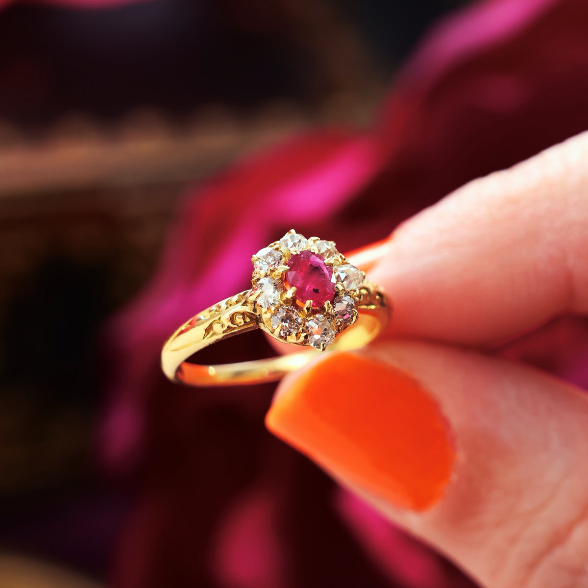 An Antique Ruby & Diamond Blossom Engagement Ring
