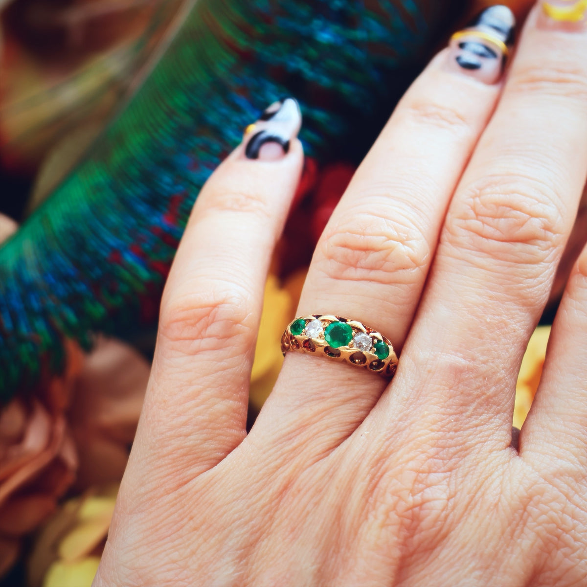 Antique Date 1908 Emerald & Diamond Ring