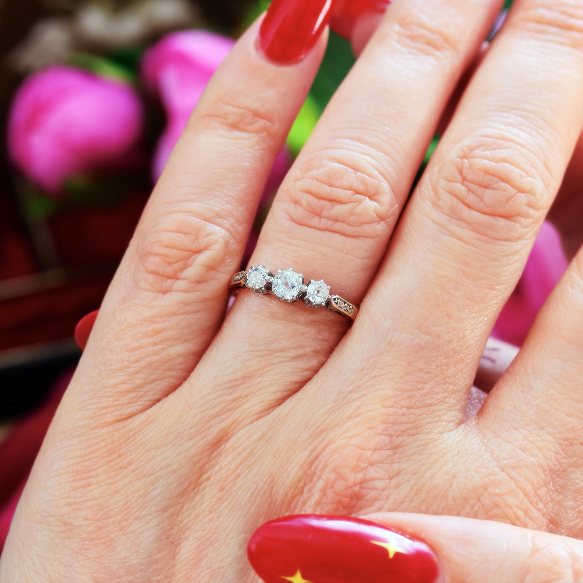 Vintage Recycled Diamond Trilogy Engagement Ring