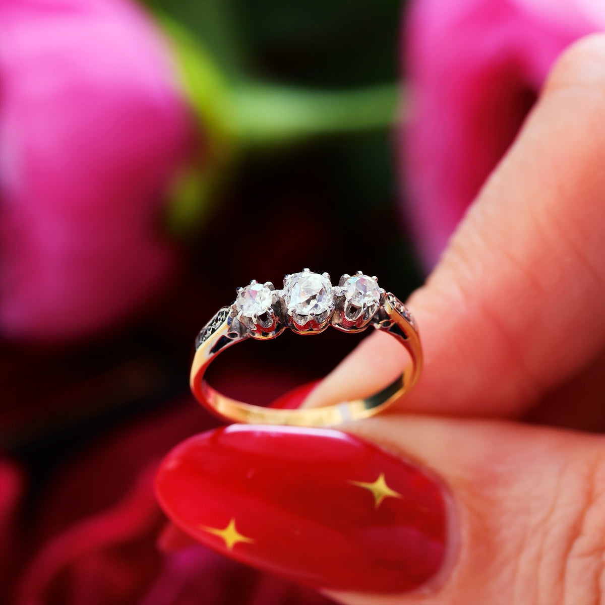 Vintage Recycled Diamond Trilogy Engagement Ring