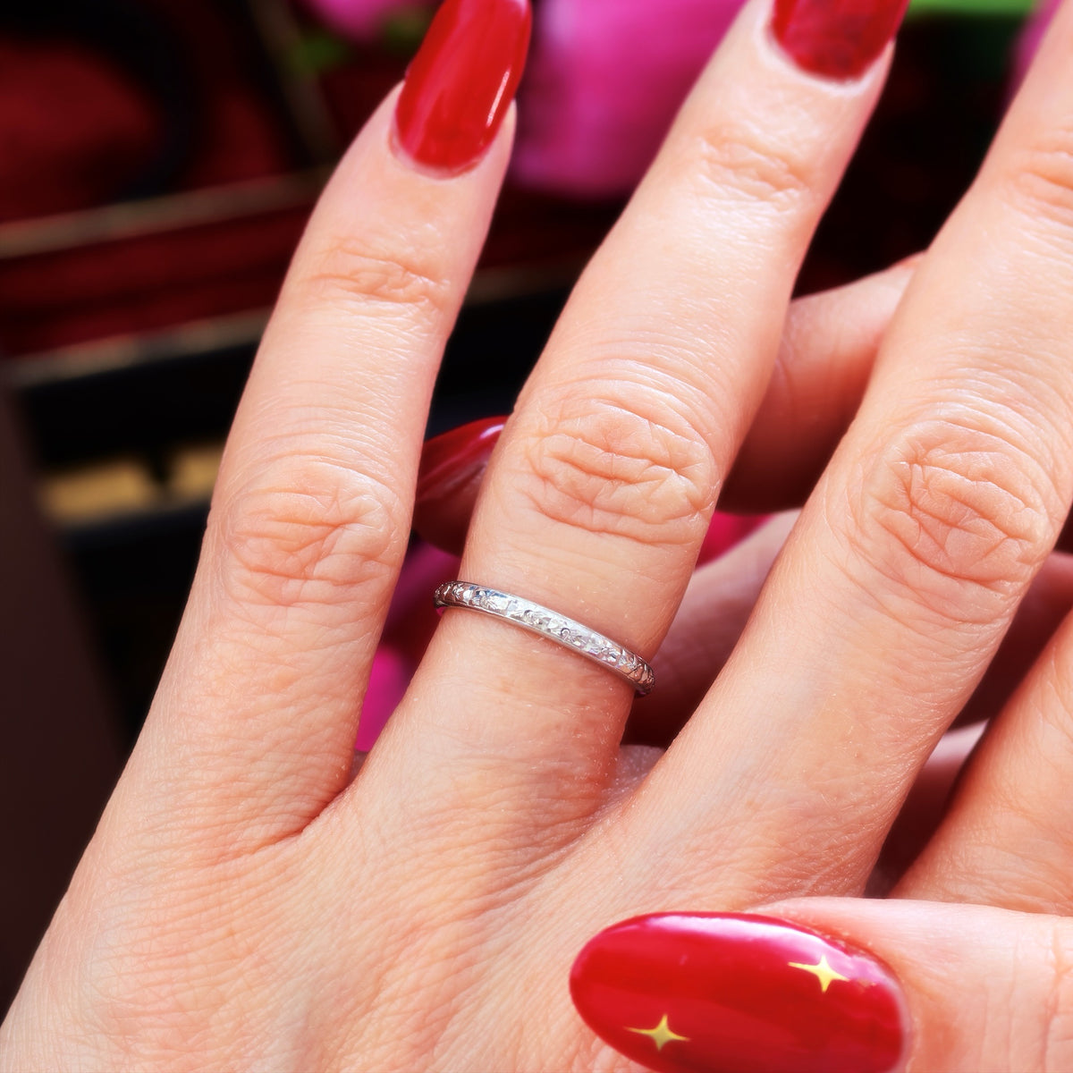 Vintage Size K and a half Hand Engraved Platinum Wedding Band